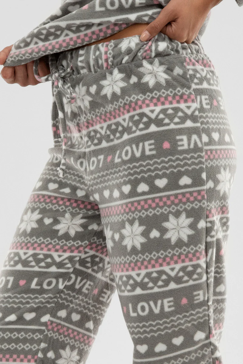 Canada Weather Gear Festive Print Wide Leg Pajama Pants - Grey - Image 4