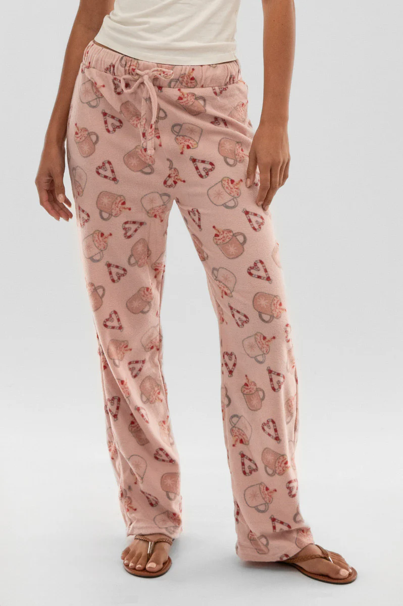 Canada Weather Gear Festive Print Wide Leg Pajama Pants - Pink