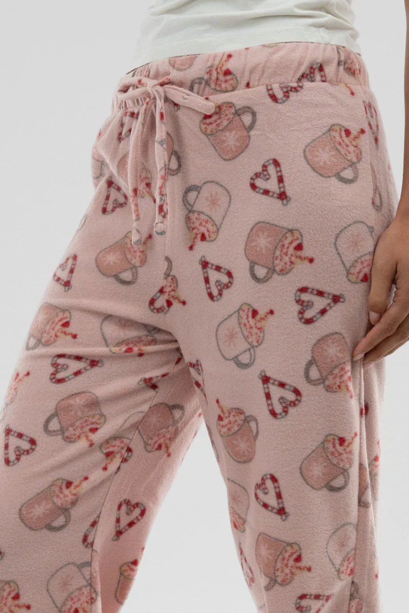 Canada Weather Gear Festive Print Wide Leg Pajama Pants - Pink - Image 4