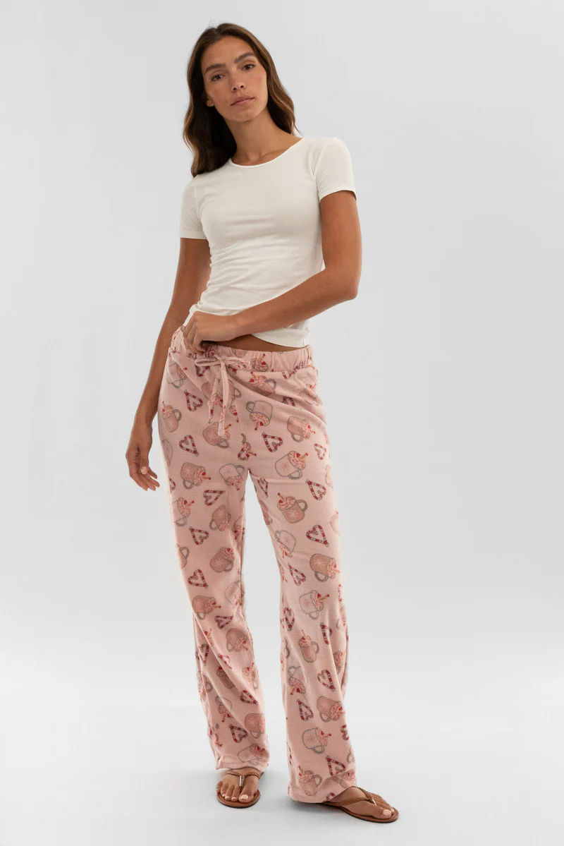 Canada Weather Gear Festive Print Wide Leg Pajama Pants - Pink - Image 5