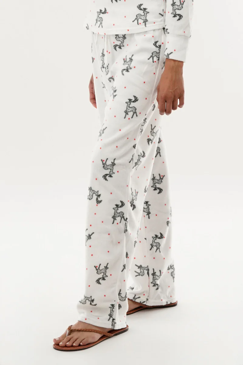 Canada Weather Gear Reindeer Print Wide Leg Pajama Pants - White - Image 2