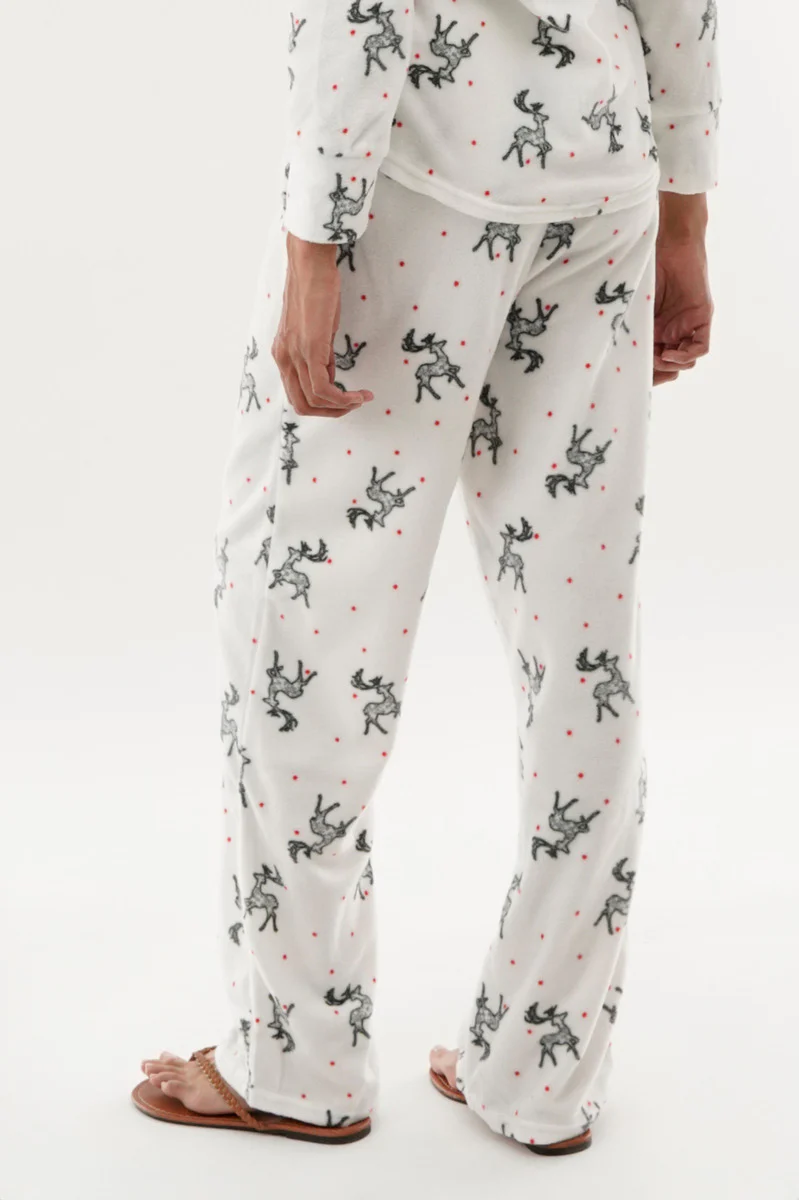 Canada Weather Gear Reindeer Print Wide Leg Pajama Pants - White - Image 3