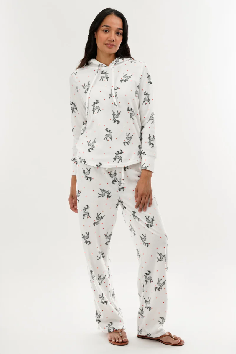 Canada Weather Gear Reindeer Print Wide Leg Pajama Pants - White - Image 5