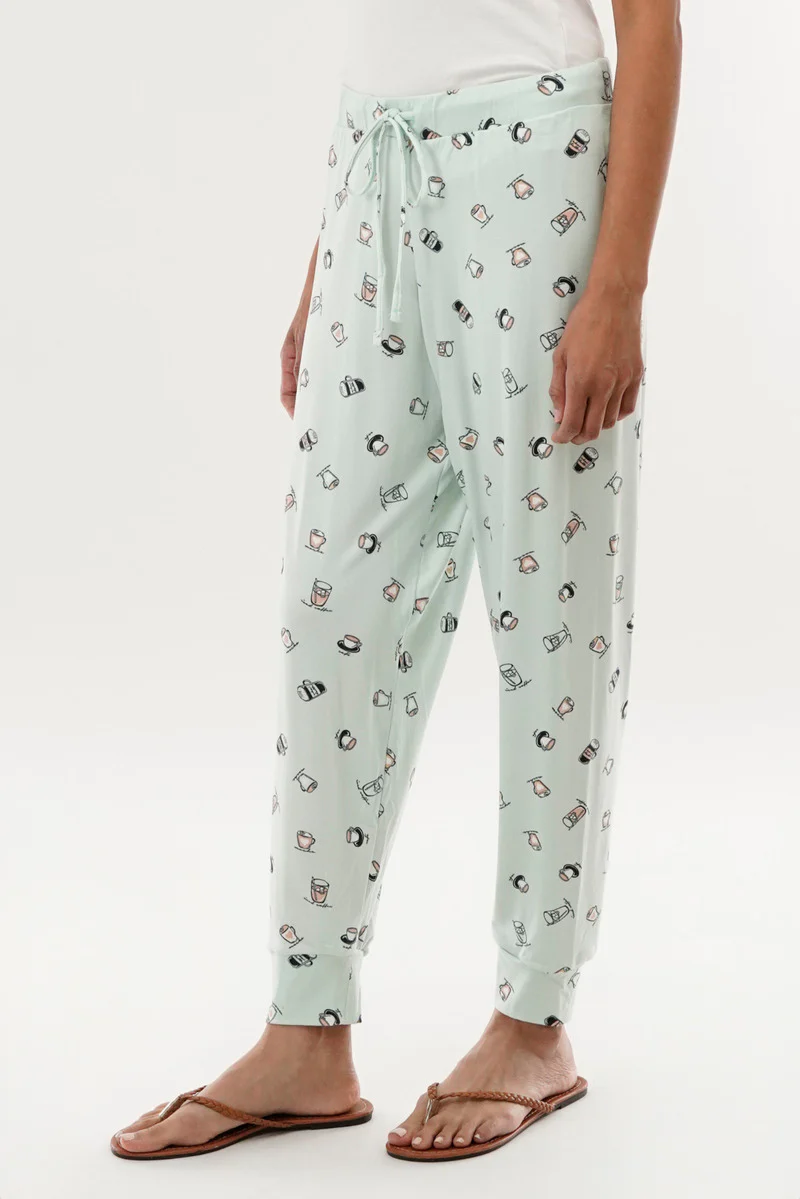 Canada Weather Gear Coffee Print Tie Waist Pajama Pants - Mint - Image 2