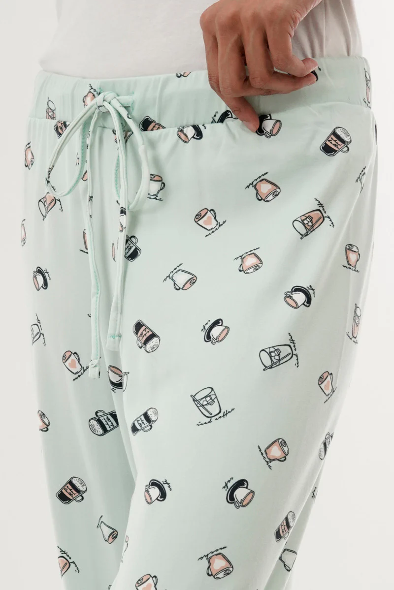 Canada Weather Gear Coffee Print Tie Waist Pajama Pants - Mint - Image 4
