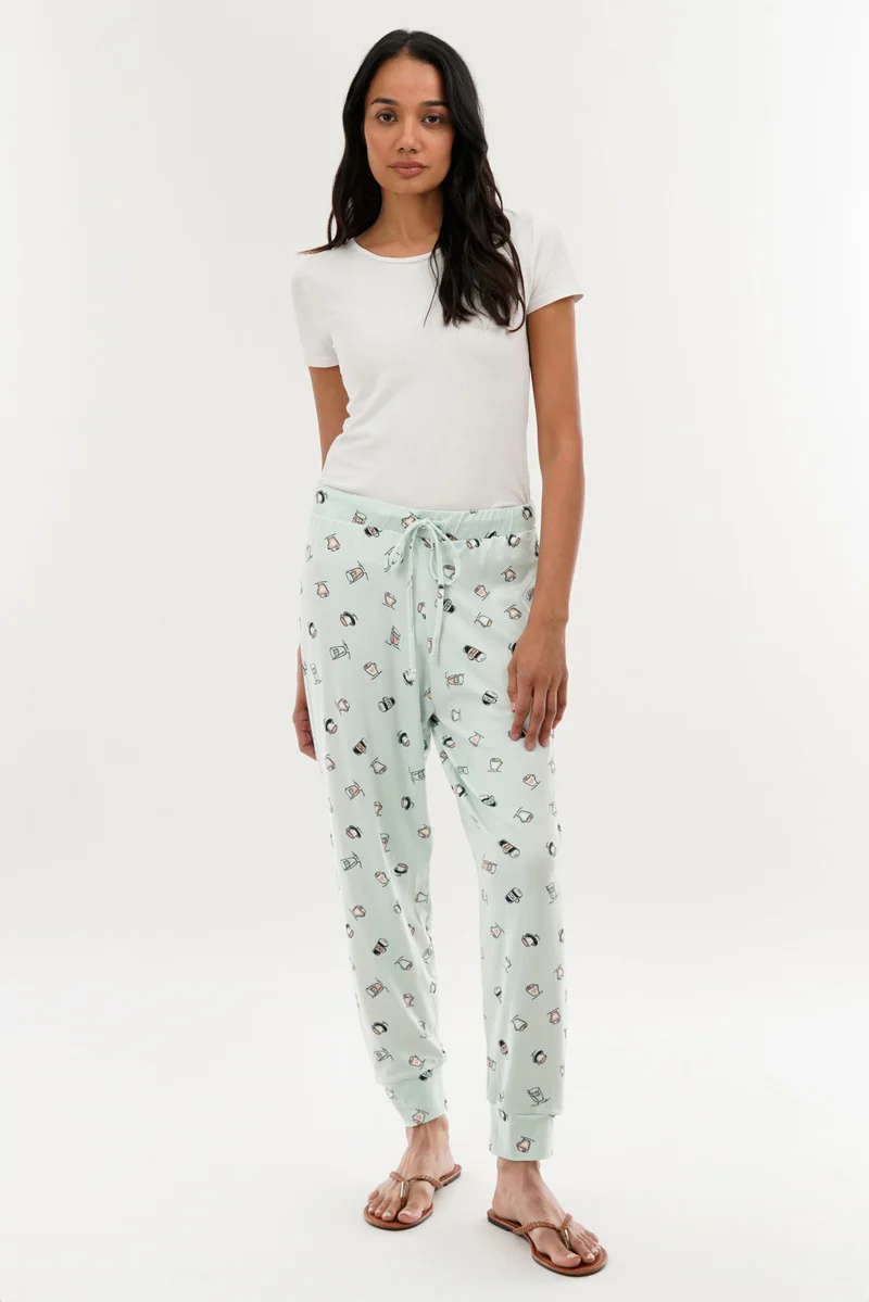 Canada Weather Gear Coffee Print Tie Waist Pajama Pants - Mint - Image 5
