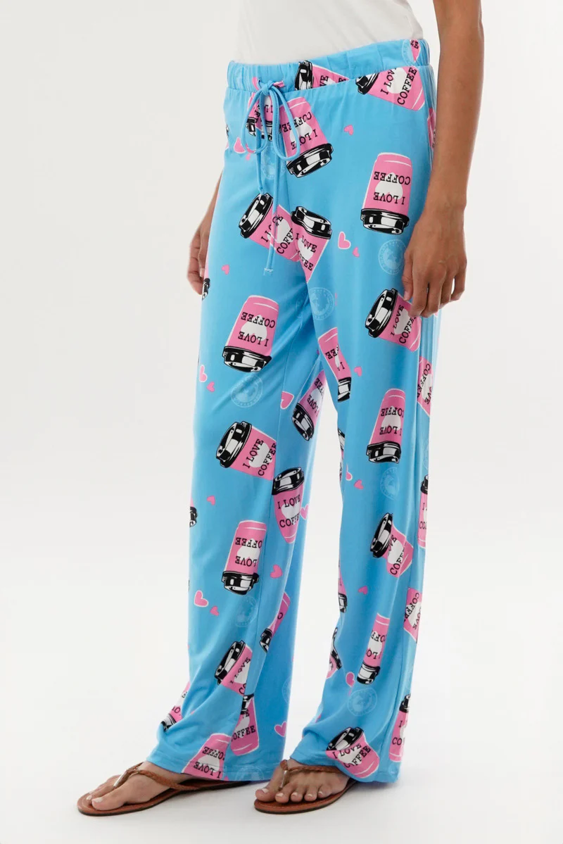 Canada Weather Gear Coffee Print Wide Leg Pajama Pants - Blue - Image 2