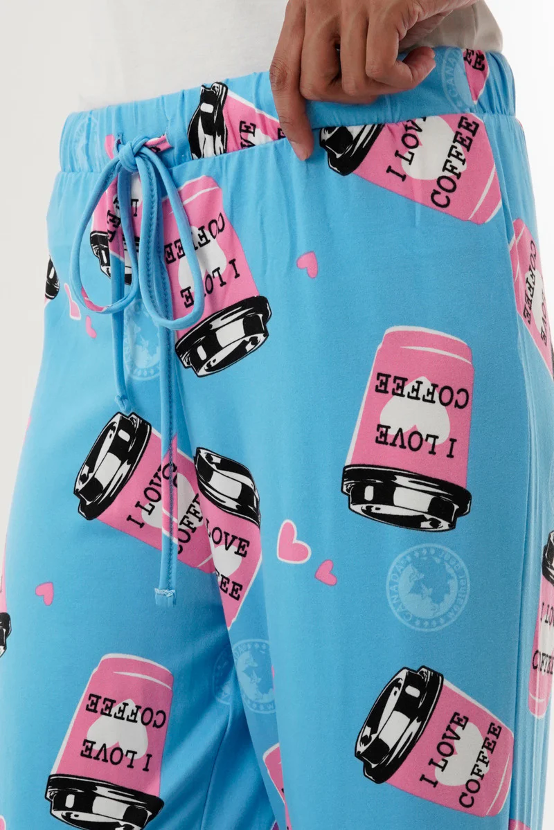 Canada Weather Gear Coffee Print Wide Leg Pajama Pants - Blue - Image 4