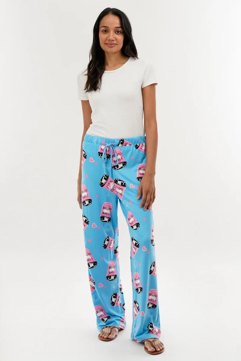Canada Weather Gear Coffee Print Wide Leg Pajama Pants - Blue - Image 5