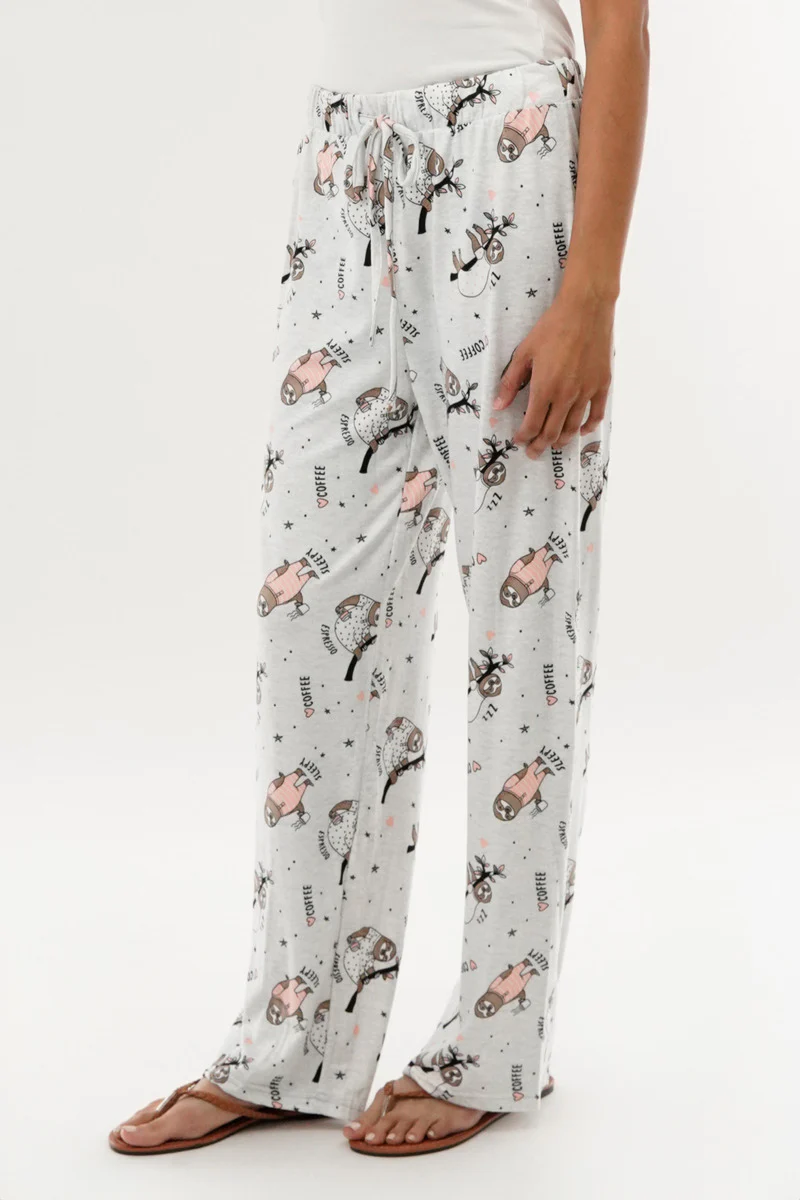 Canada Weather Gear Sloth Print Wide Leg Pajama Pants - Grey - Image 2