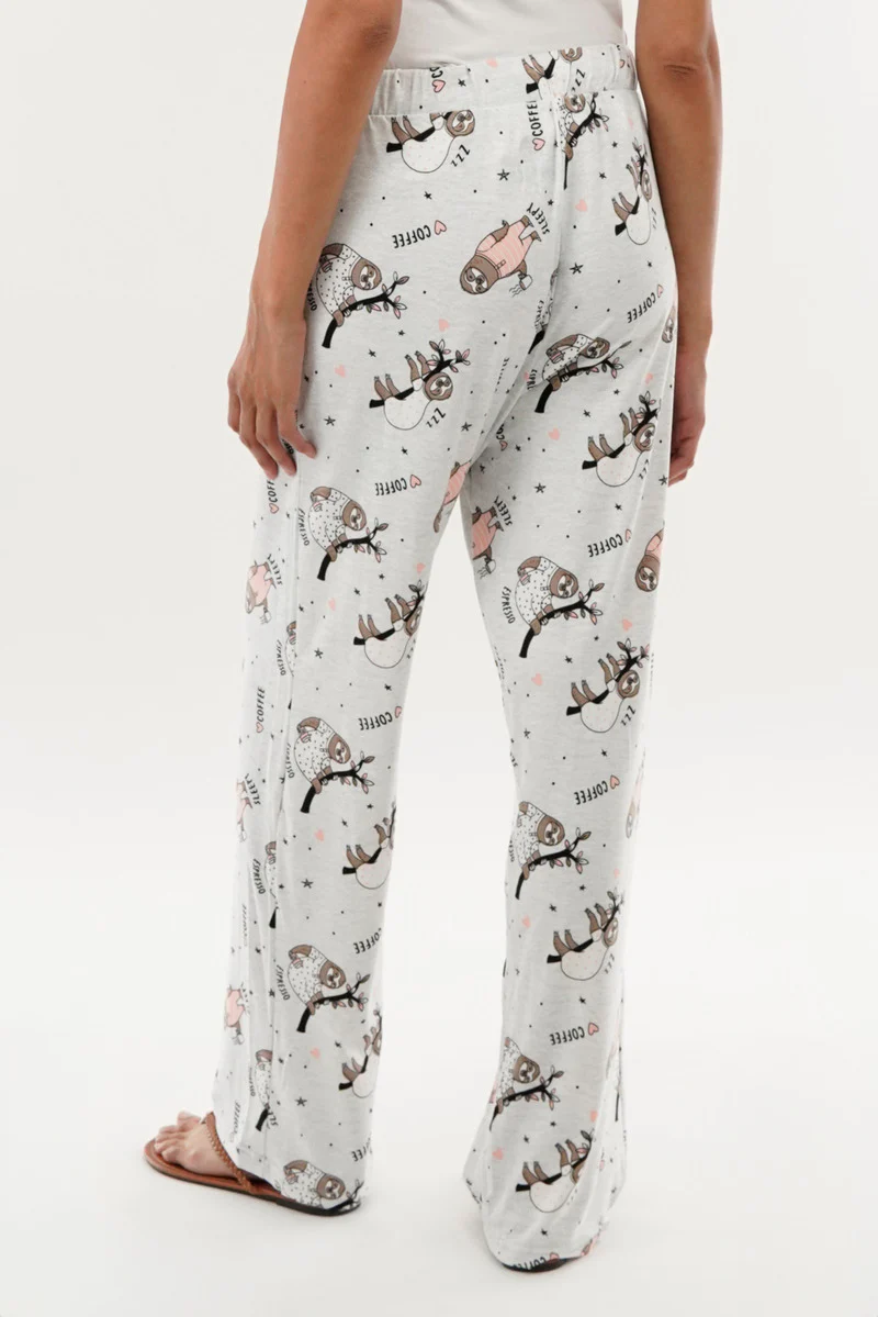 Canada Weather Gear Sloth Print Wide Leg Pajama Pants - Grey - Image 3