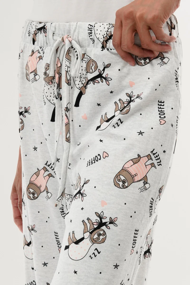Canada Weather Gear Sloth Print Wide Leg Pajama Pants - Grey - Image 4