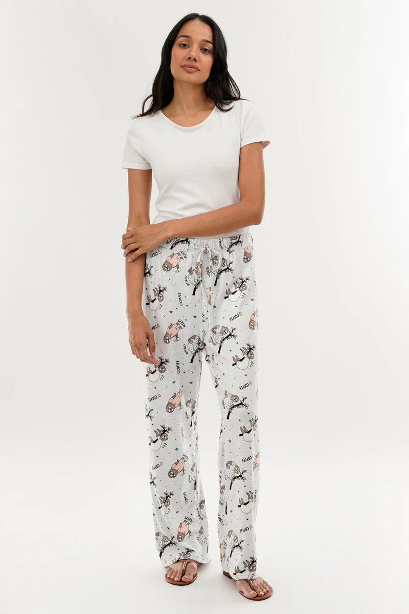 Canada Weather Gear Sloth Print Wide Leg Pajama Pants - Grey - Image 5