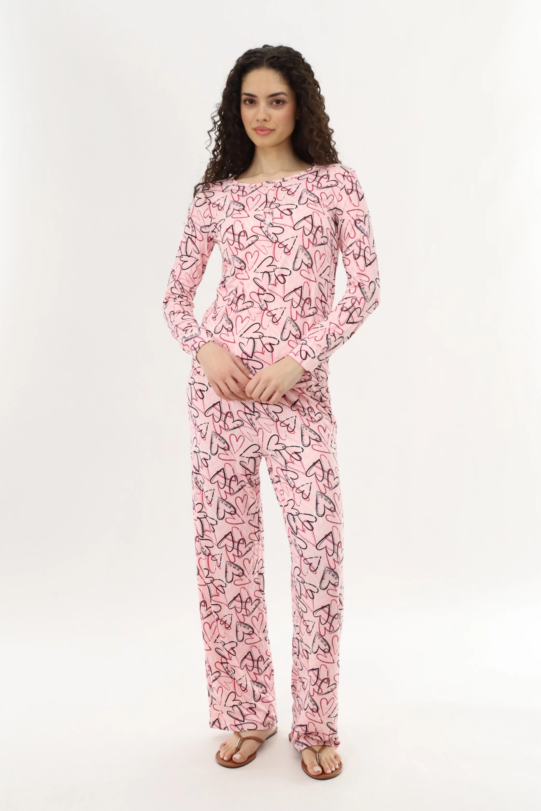 Canada Weather Gear Heart Print Long Pajama Pants - Magenta - Image 5