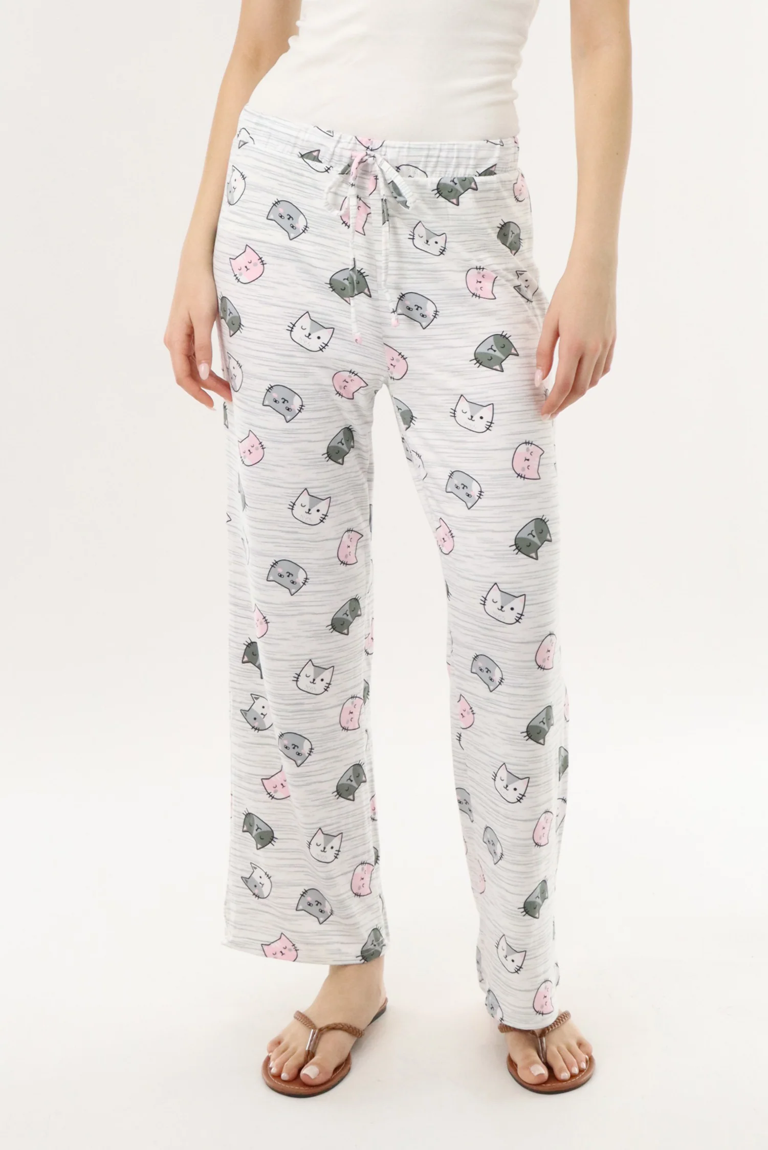 Canada Weather Gear Cat Print Long Pajama Pants - Grey