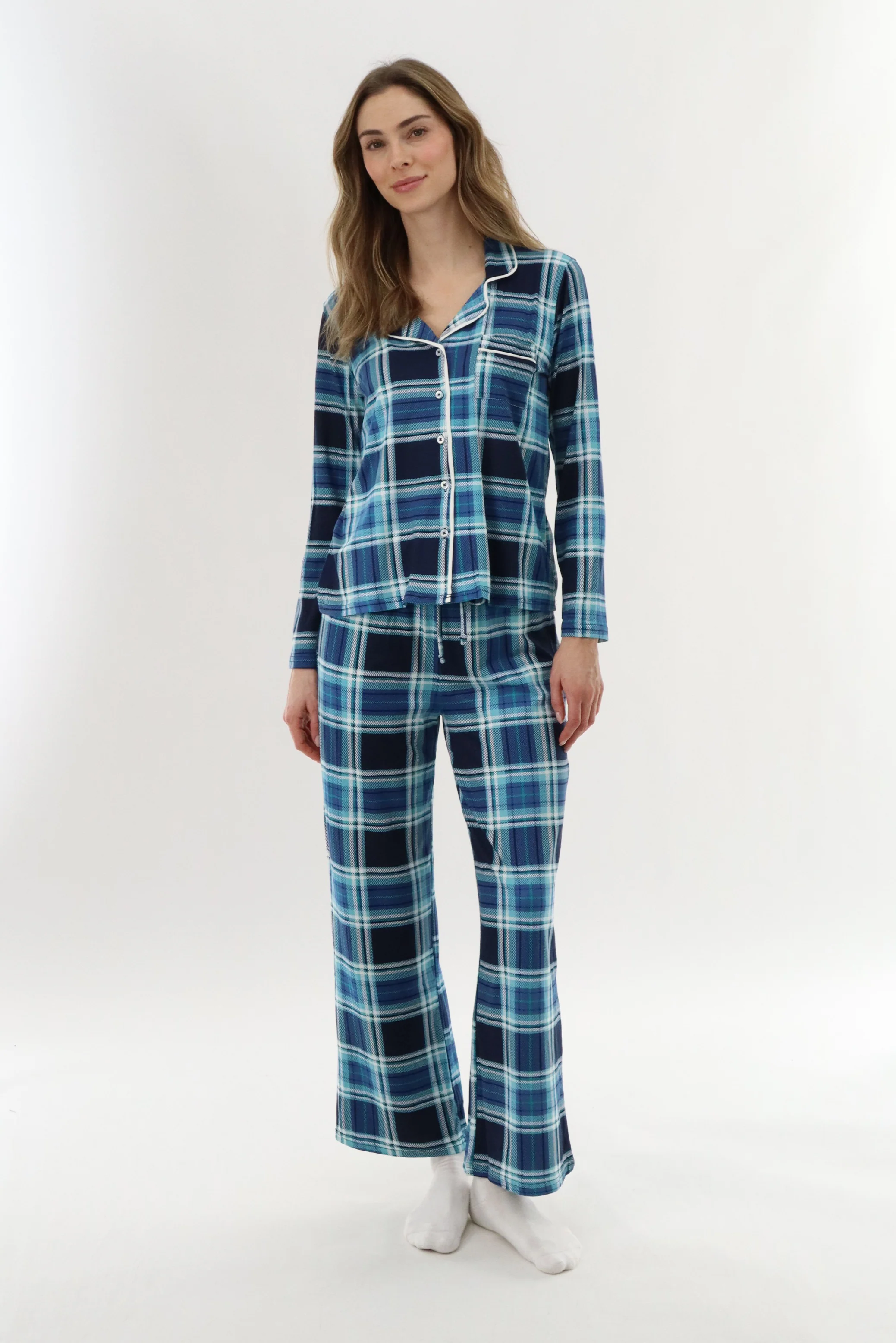 Canada Weather Gear Wide Leg Plaid Pajama Pants - Blue - Image 5