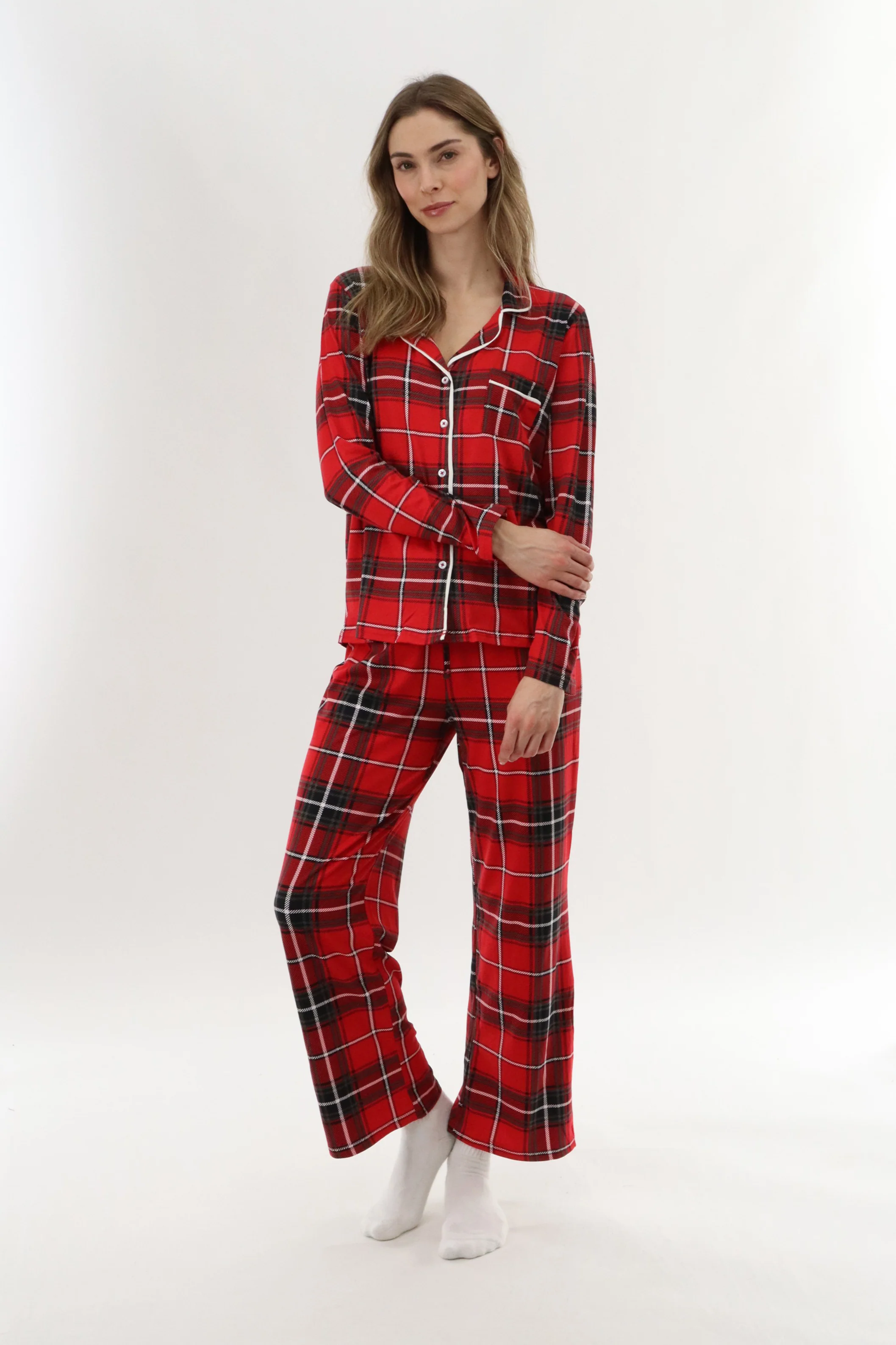 Canada Weather Gear Wide Leg Plaid Pajama Pants - Red - Image 5