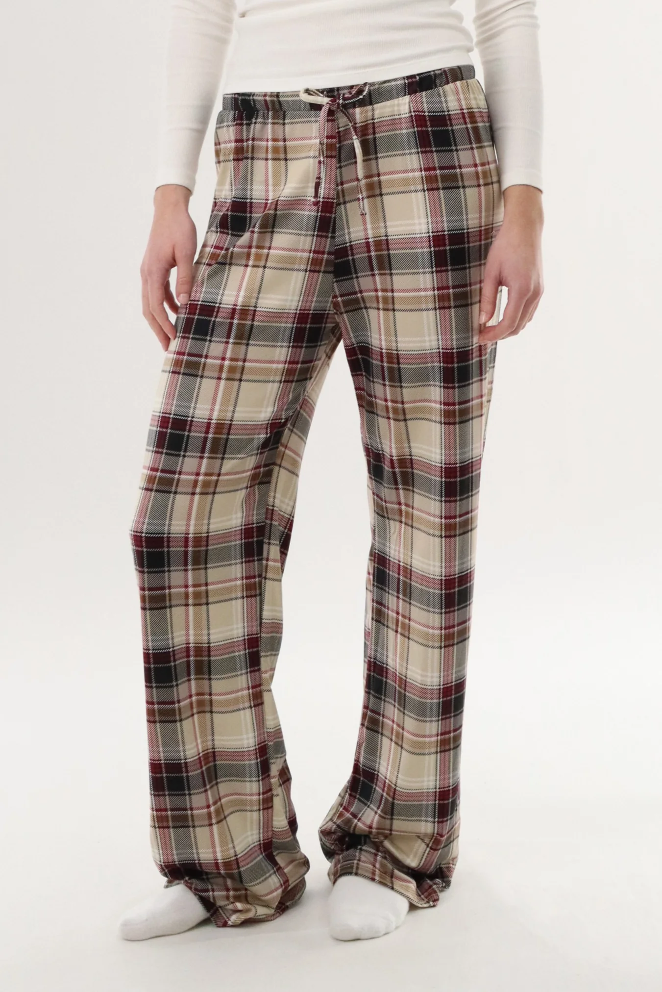 Canada Weather Gear Wide Leg Plaid Pajama Pants - Beige