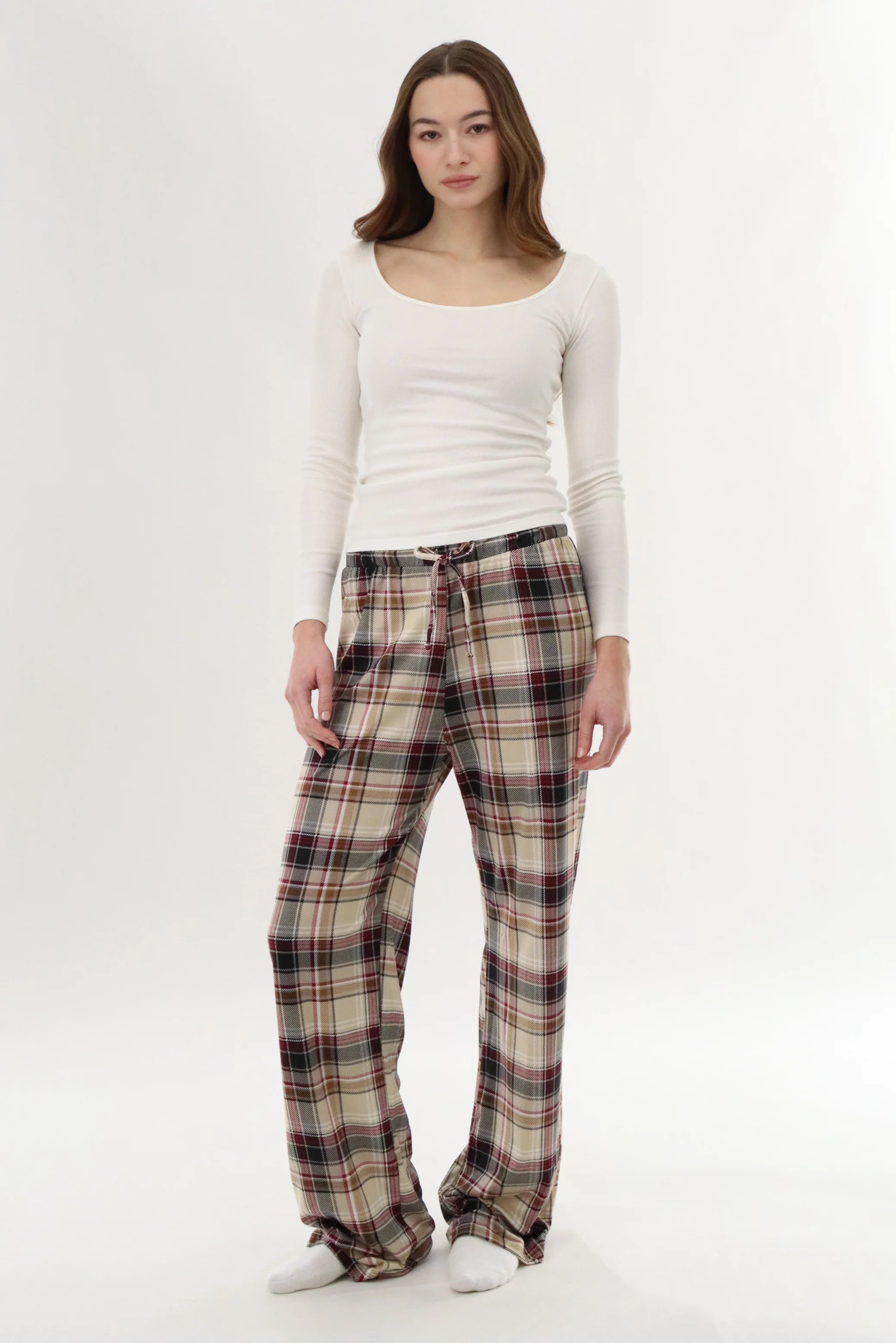 Canada Weather Gear Wide Leg Plaid Pajama Pants - Beige - Image 5