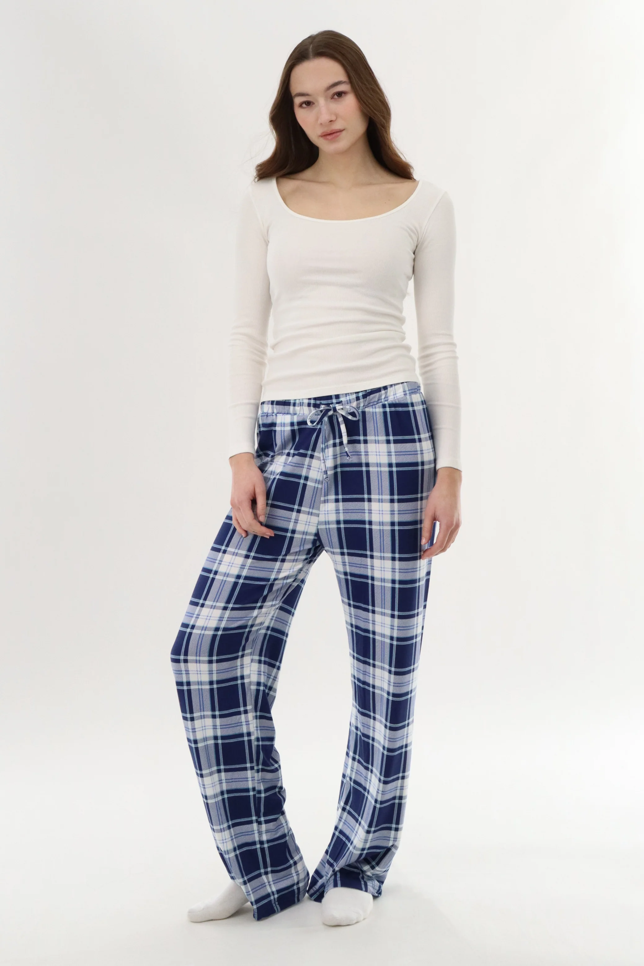 Canada Weather Gear Wide Leg Plaid Pajama Pants - Navy - Image 5