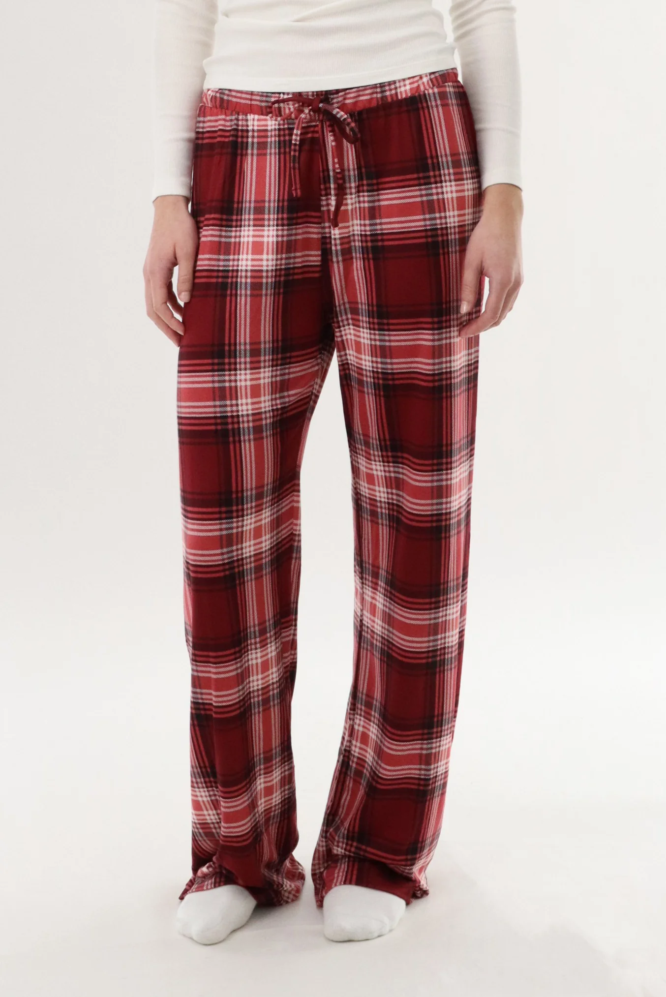 Canada Weather Gear Wide Leg Plaid Pajama Pants - Burgundy