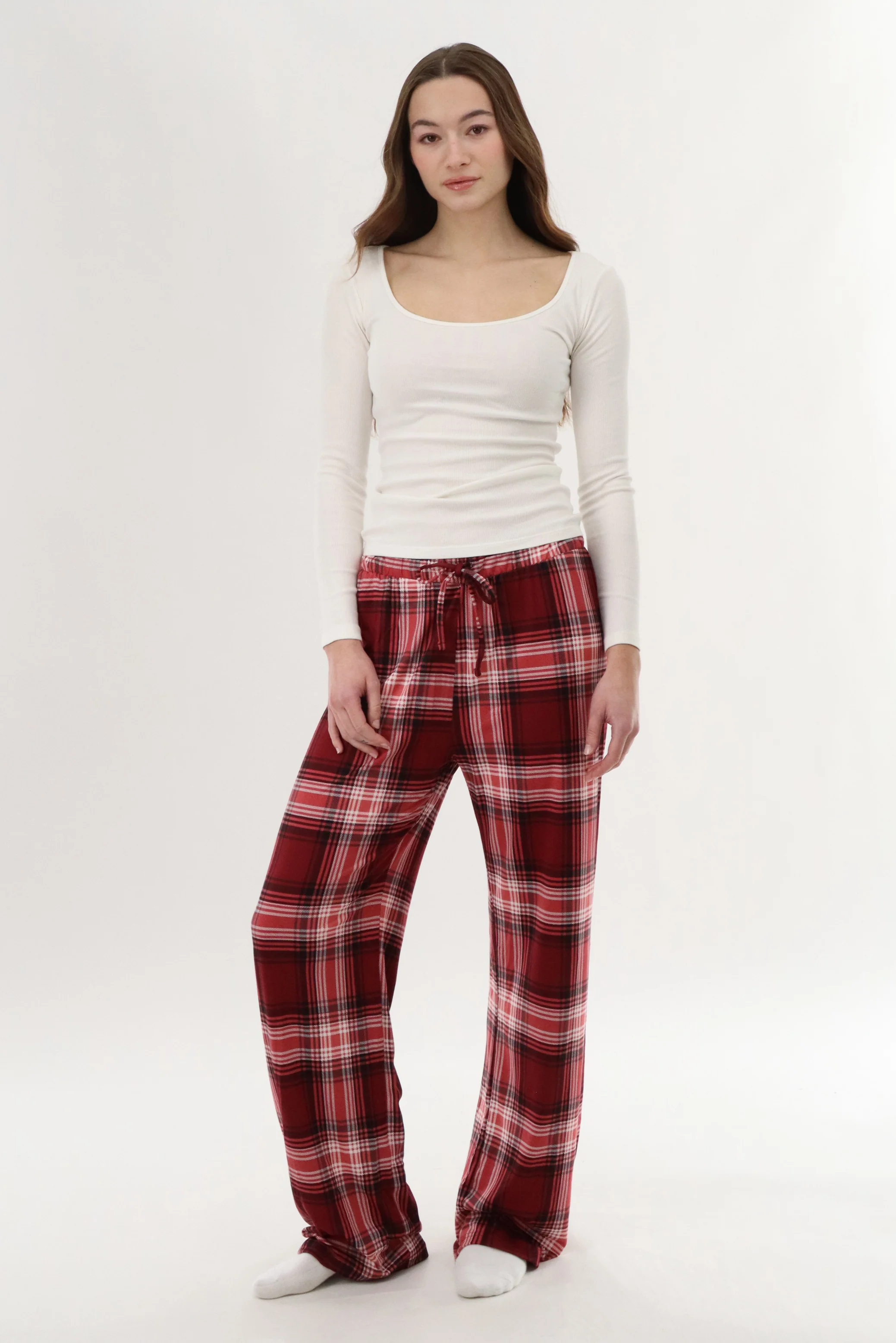 Canada Weather Gear Wide Leg Plaid Pajama Pants - Burgundy - Image 5