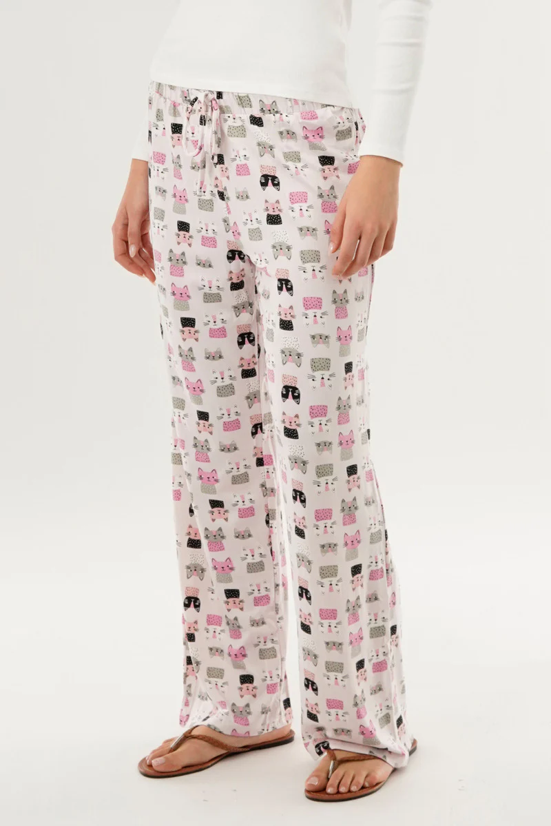 Canada Weather Gear Cat Print Wide Let Pajama Pants - Blush - Image 2