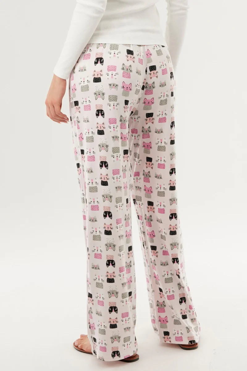Canada Weather Gear Cat Print Wide Let Pajama Pants - Blush - Image 3