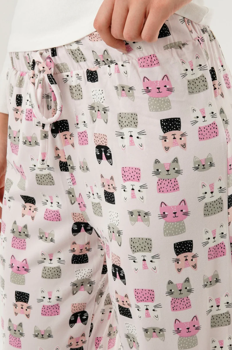 Canada Weather Gear Cat Print Wide Let Pajama Pants - Blush - Image 4