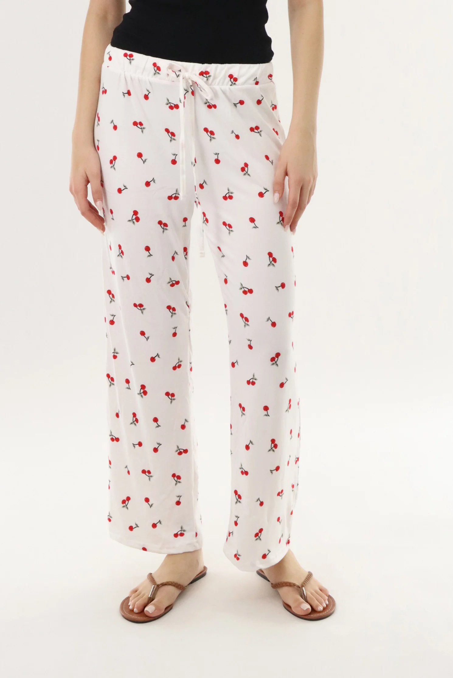 Canada Weather Gear Cherry Print Long Pajama Pants - White