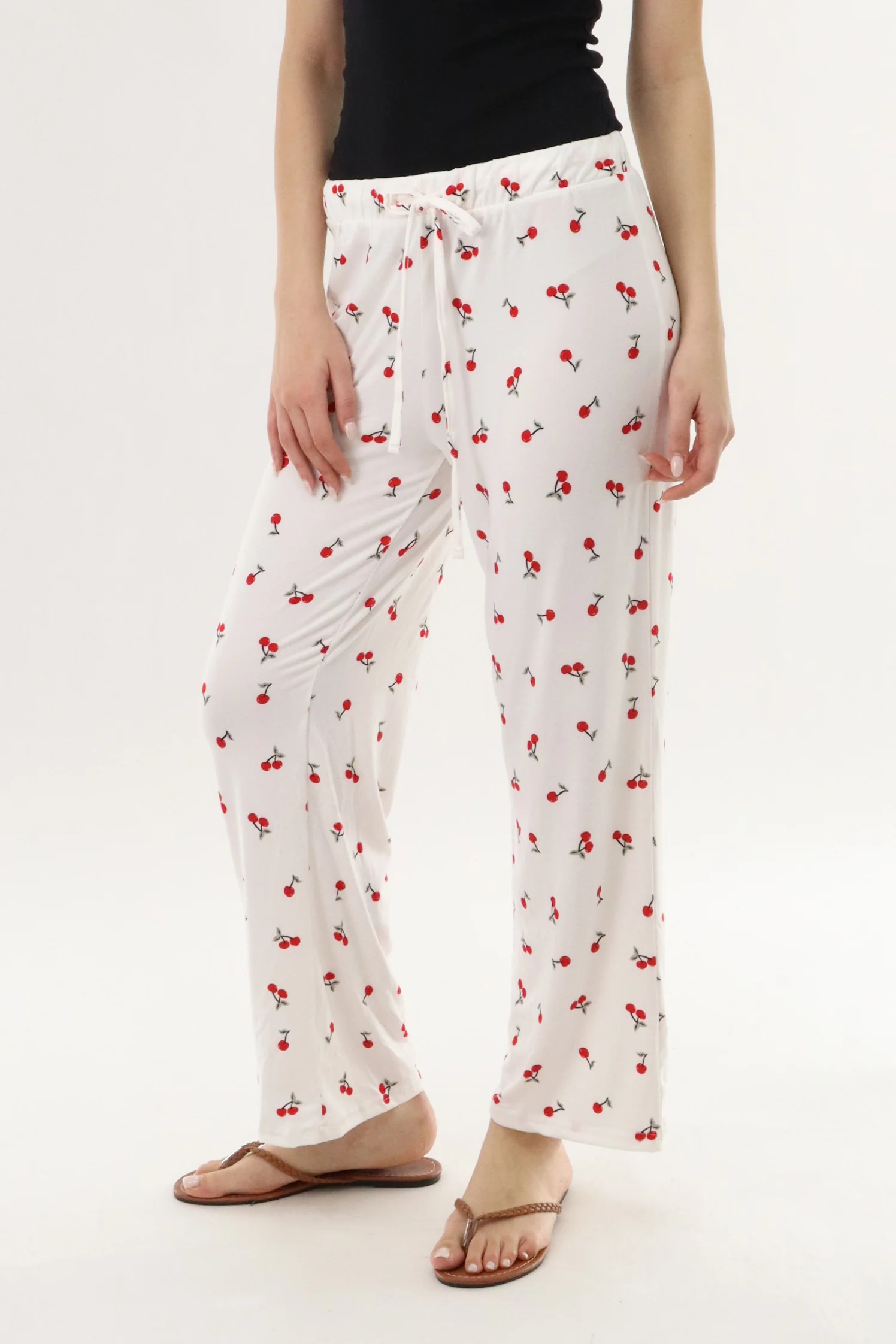 Canada Weather Gear Cherry Print Long Pajama Pants - White - Image 2