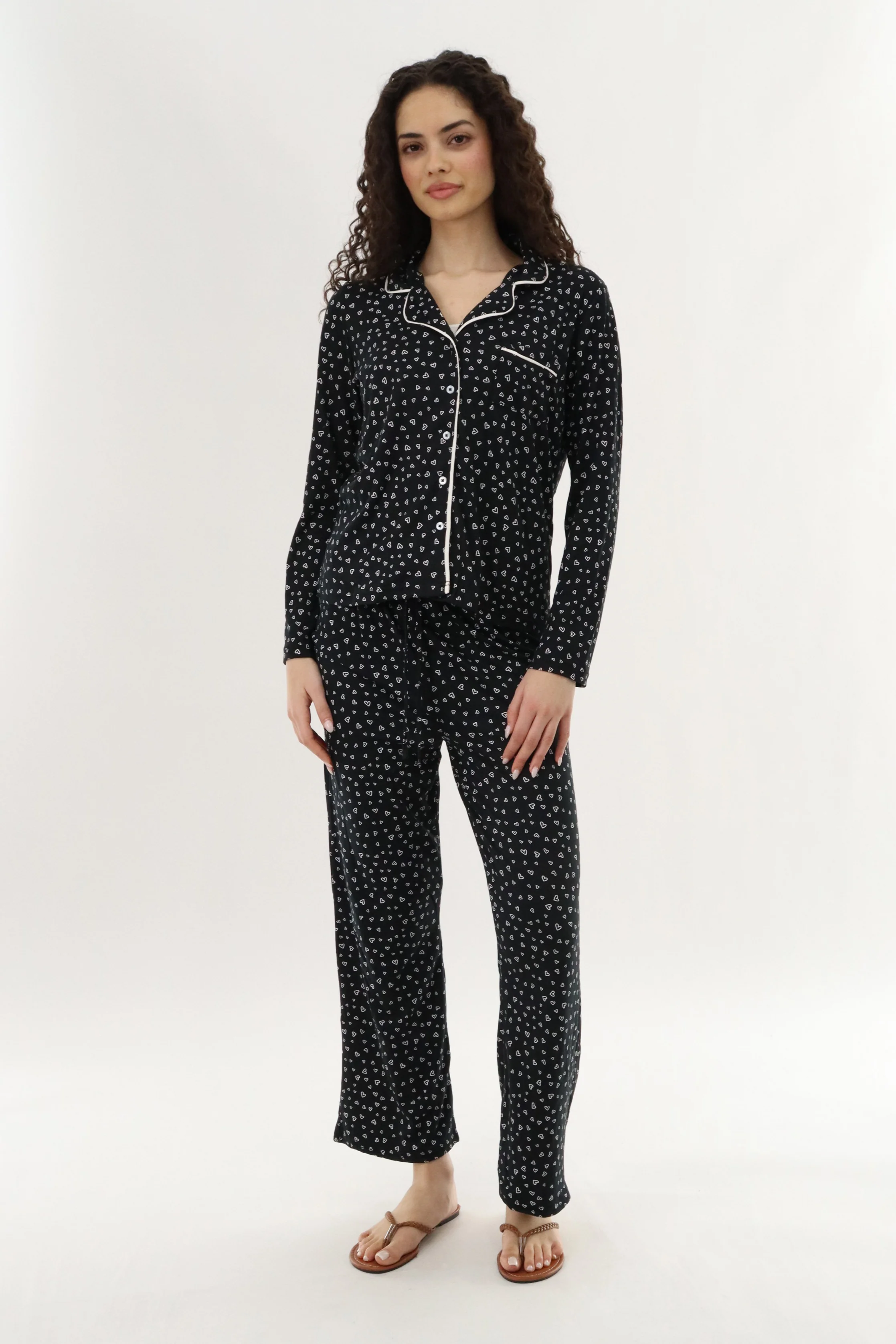 Canada Weather Gear Heart Print Long Pajama Pants - Black - Image 5
