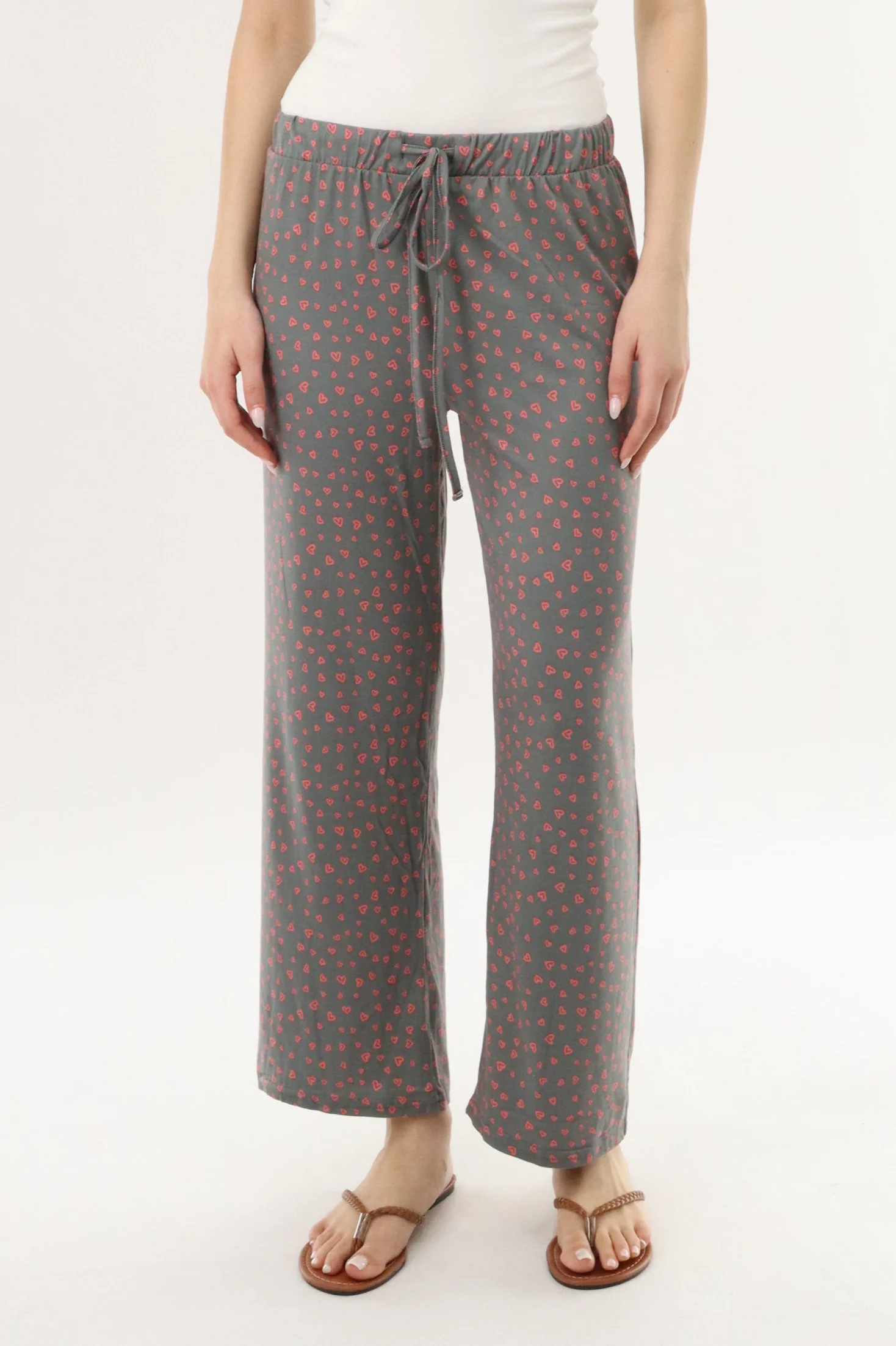 Canada Weather Gear Heart Print Long Pajama Pants - Grey