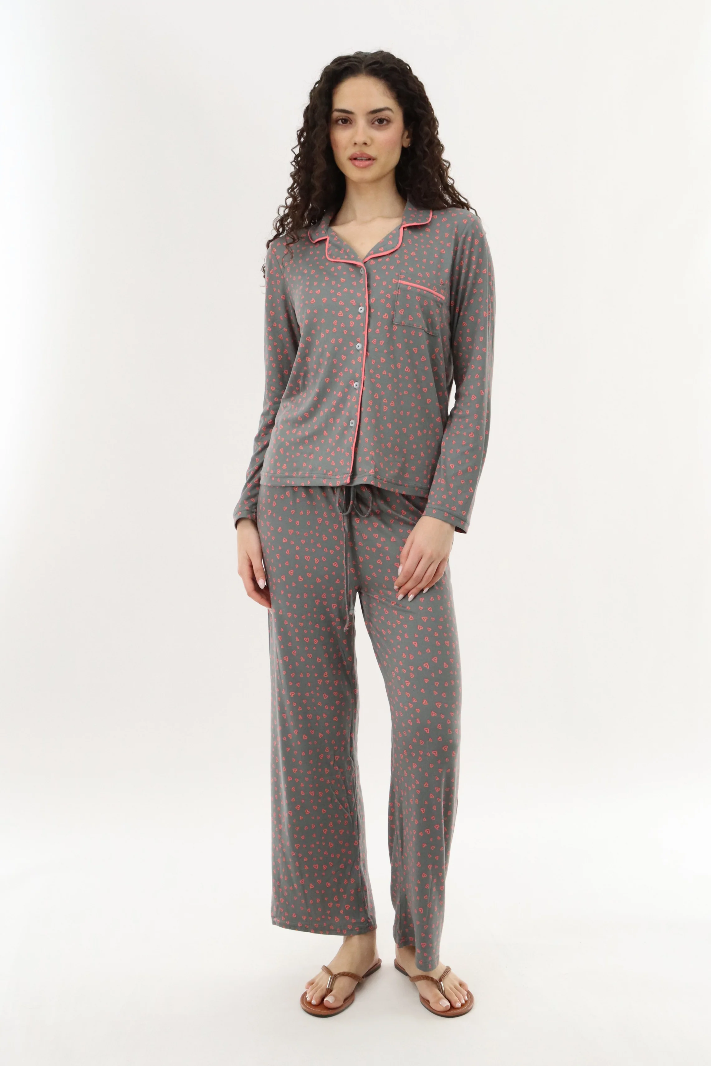 Canada Weather Gear Heart Print Long Pajama Pants - Grey - Image 5