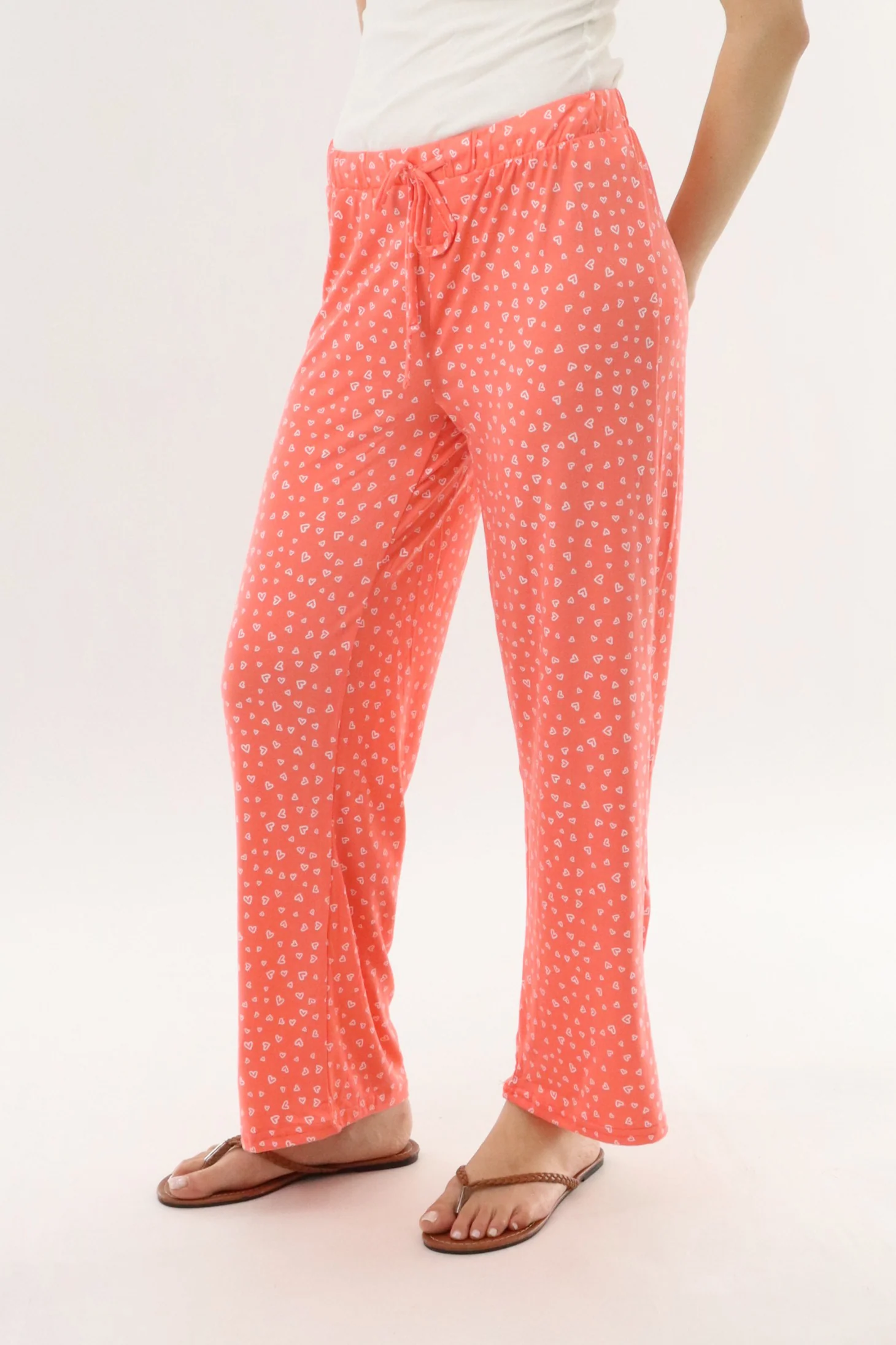 Canada Weather Gear Heart Print Long Pajama Pants - Coral - Image 2