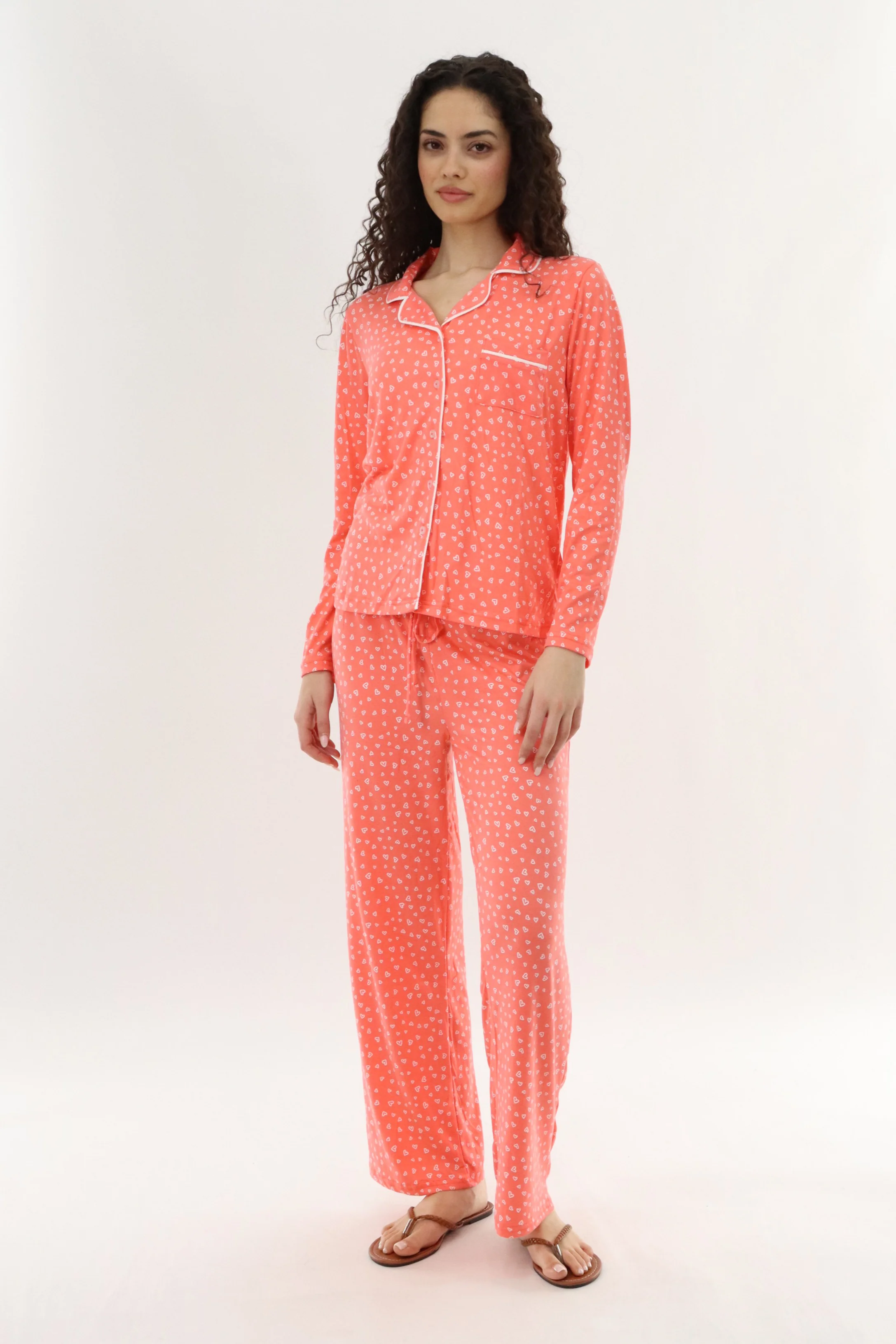Canada Weather Gear Heart Print Long Pajama Pants - Coral - Image 5