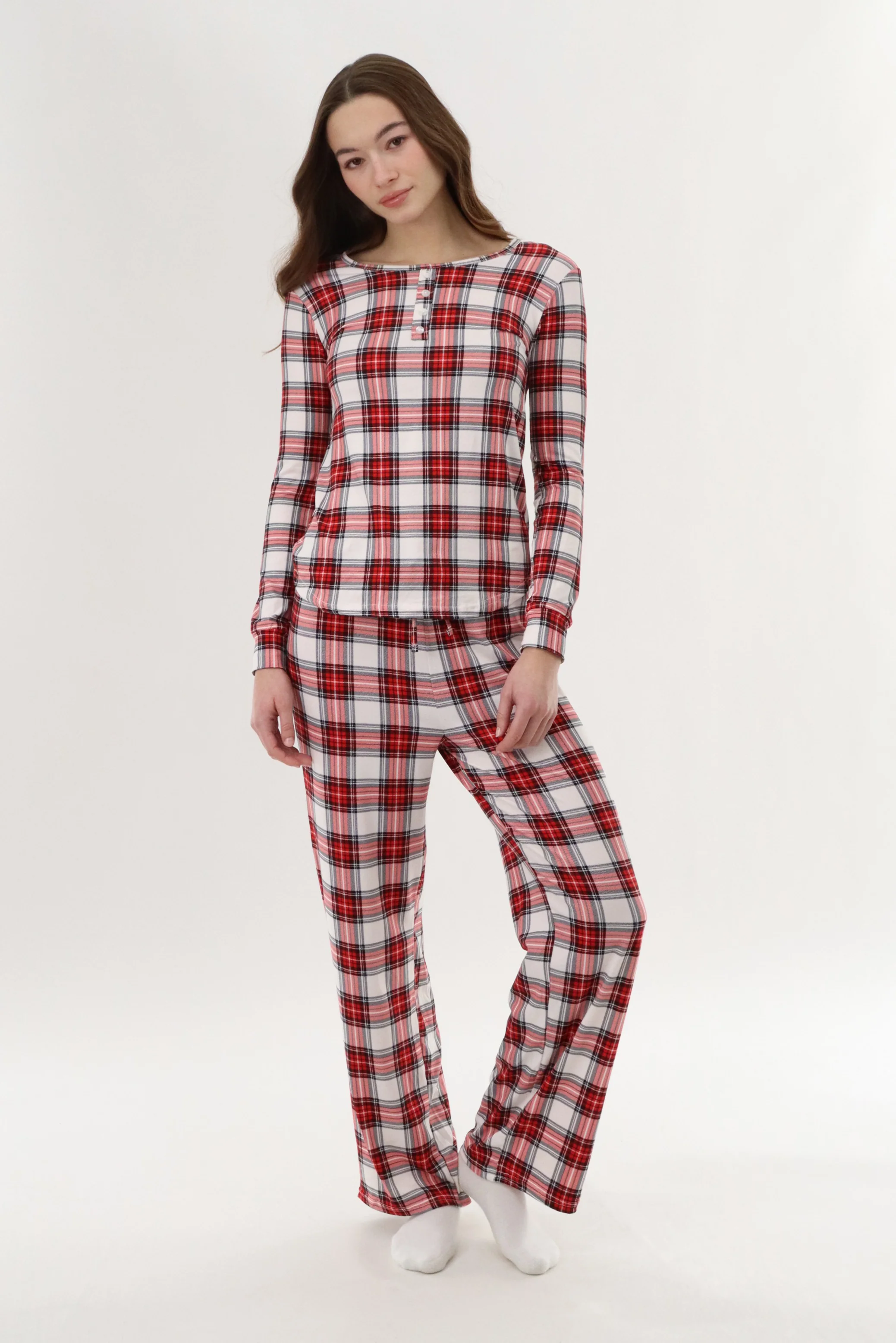 Canada Weather Gear Wide Leg Plaid Pajama Pants - White - Image 5
