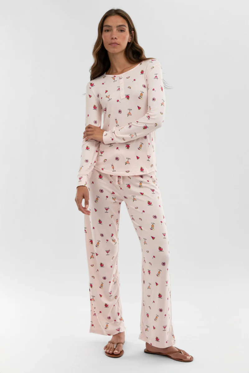 Canada Weather Gear Drink Print Wide Leg Pajama Pants - Blush - Image 5