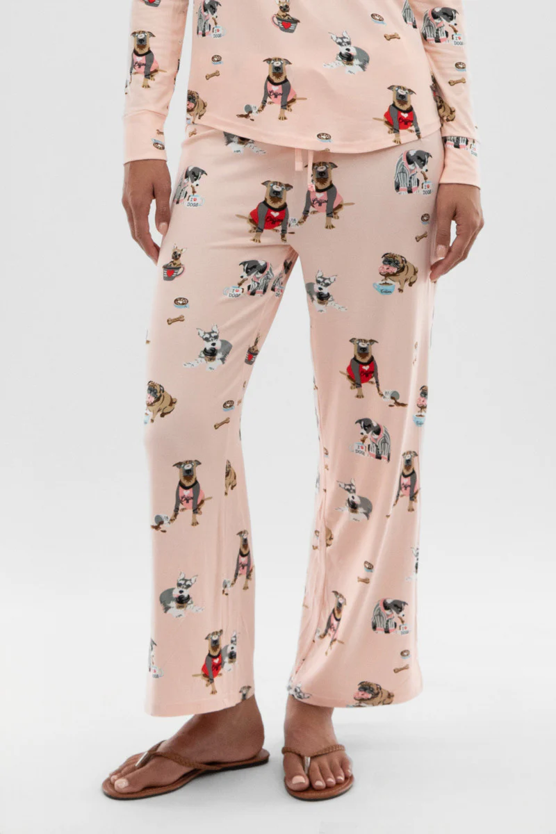 Canada Weather Gear Dog Print Wide Leg Pajama Pants - Blush