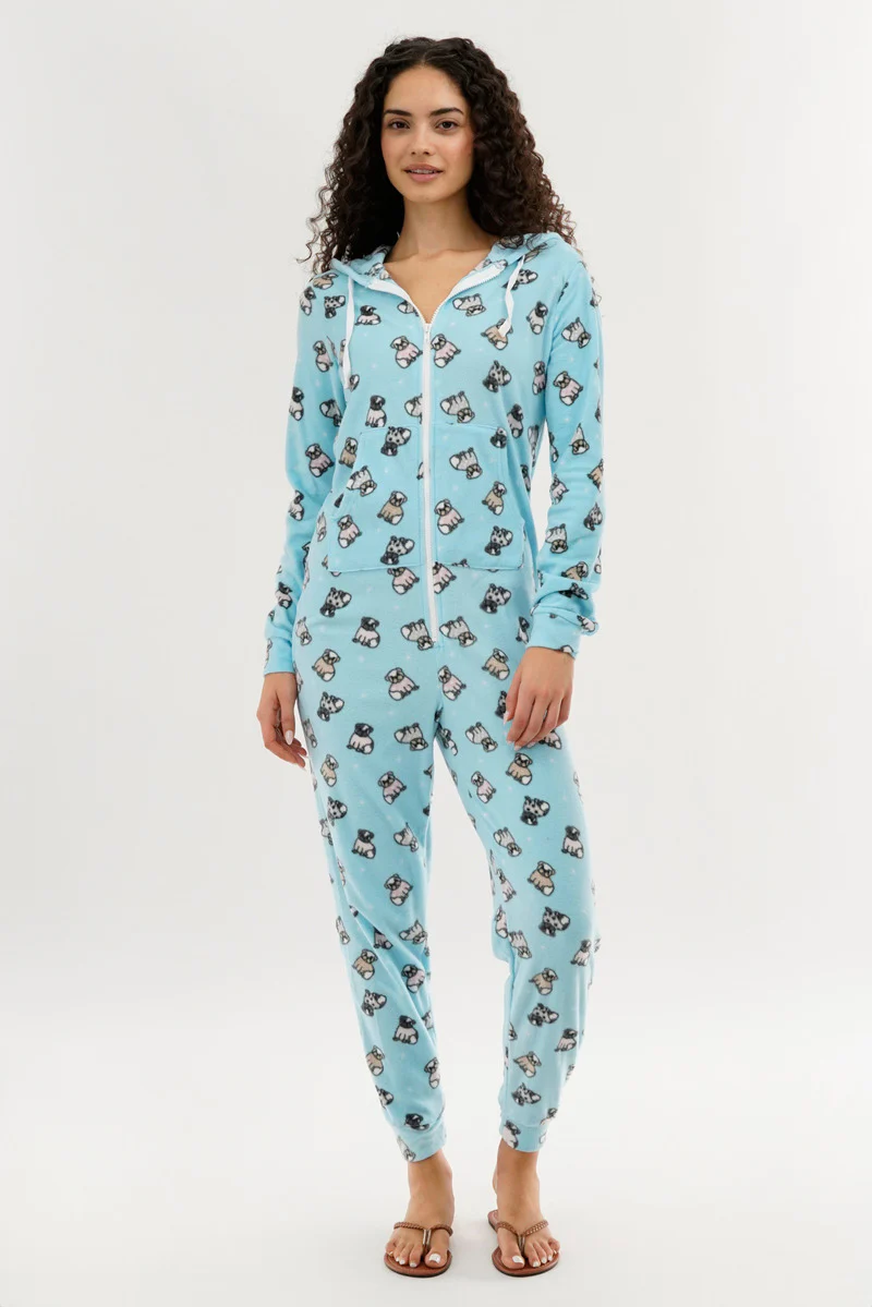 Canada Weather Gear Pug Print Fleece Onesie - Aqua