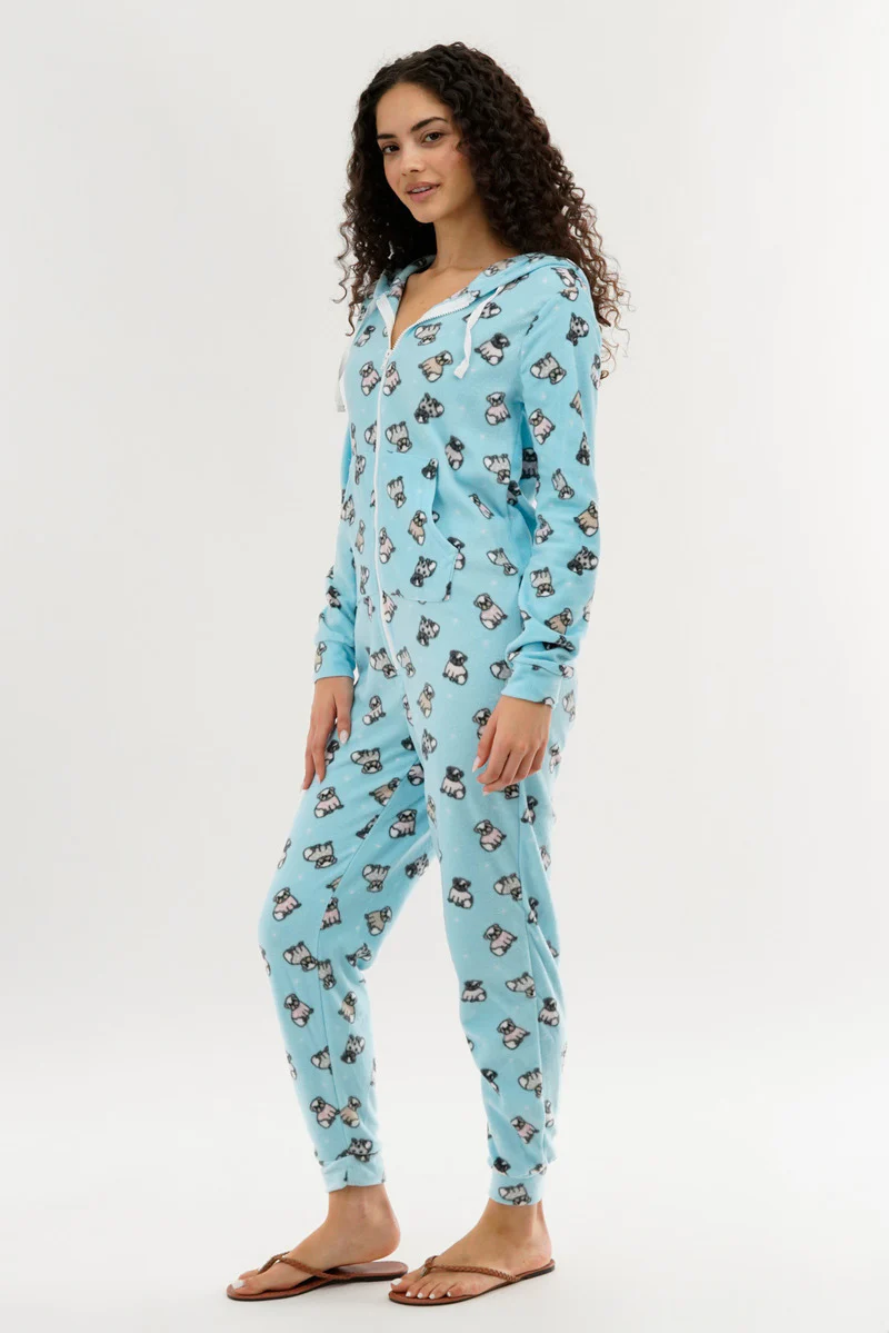 Canada Weather Gear Pug Print Fleece Onesie - Aqua - Image 2