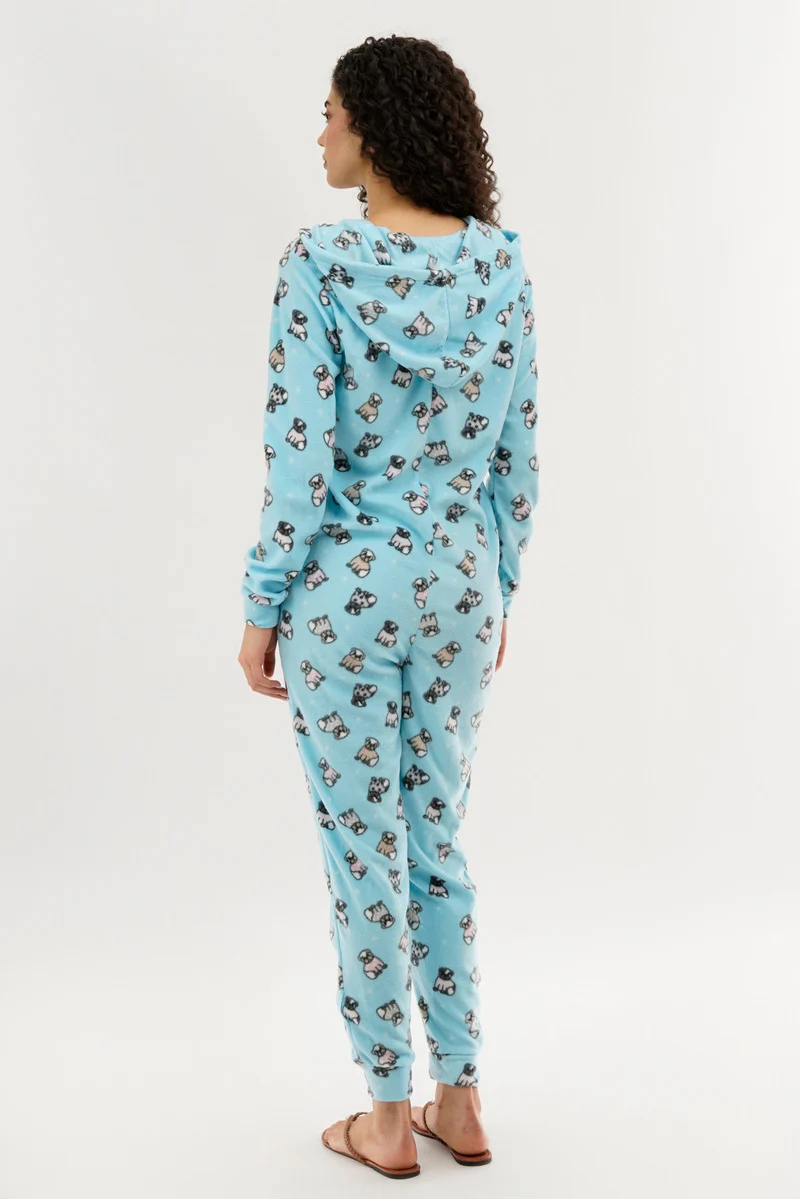 Canada Weather Gear Pug Print Fleece Onesie - Aqua - Image 3