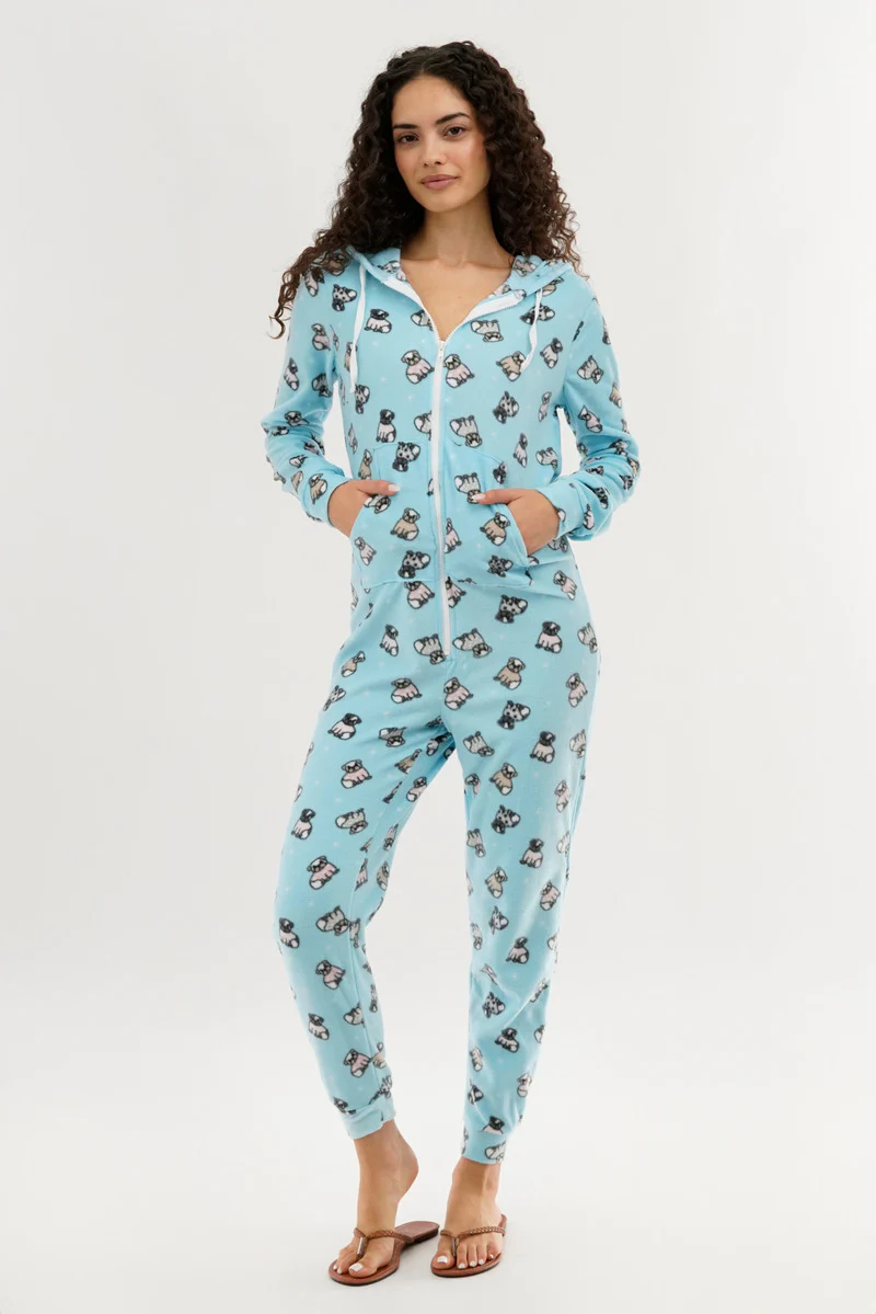 Canada Weather Gear Pug Print Fleece Onesie - Aqua - Image 5