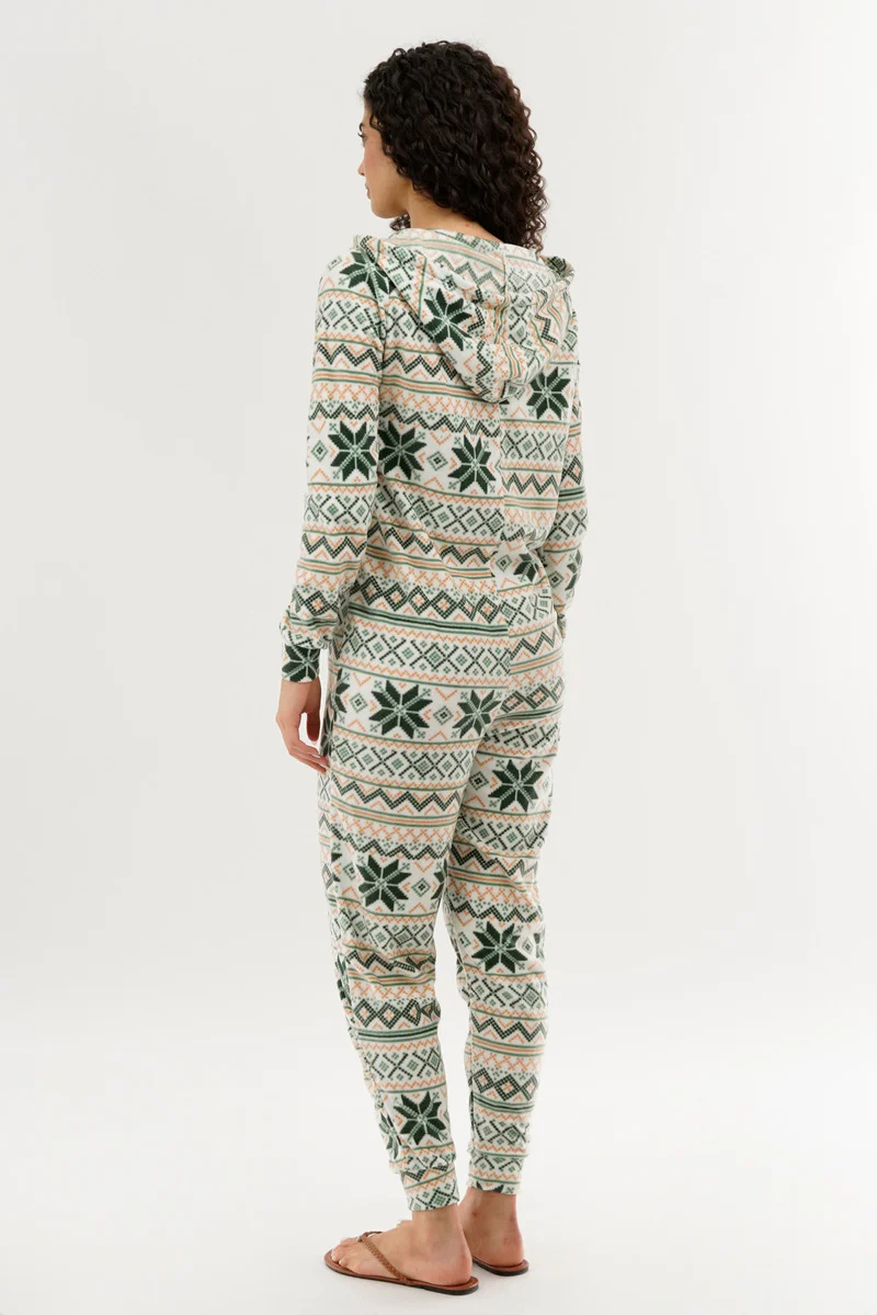 Canada Weather Gear Festive Print Fleece Onesie - White - Image 3