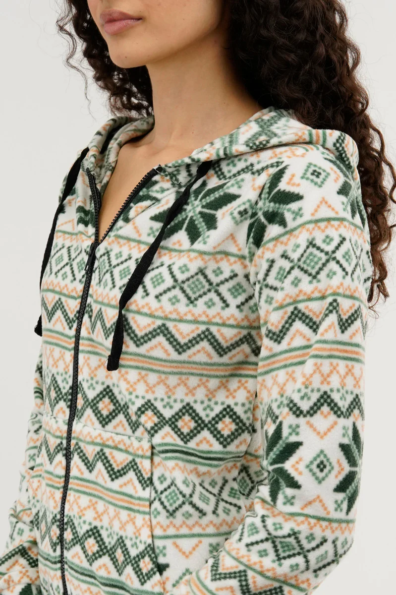 Canada Weather Gear Festive Print Fleece Onesie - White - Image 4