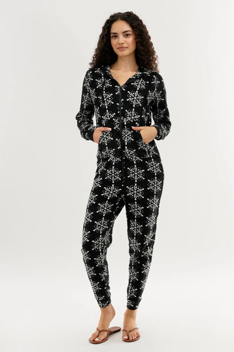 Canada Weather Gear Festive Print Fleece Onesie - Black - Image 5