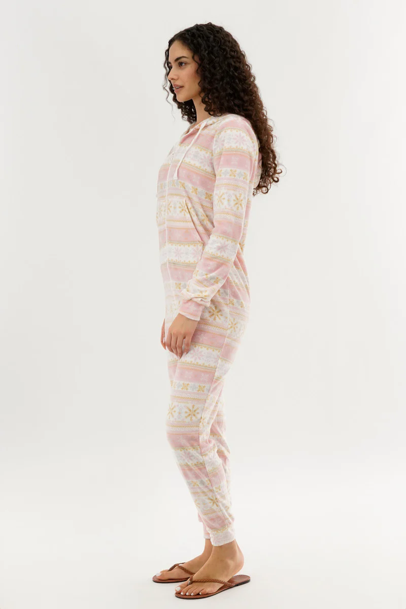 Canada Weather Gear Festive Print Fleece Onesie - Blush - Image 2