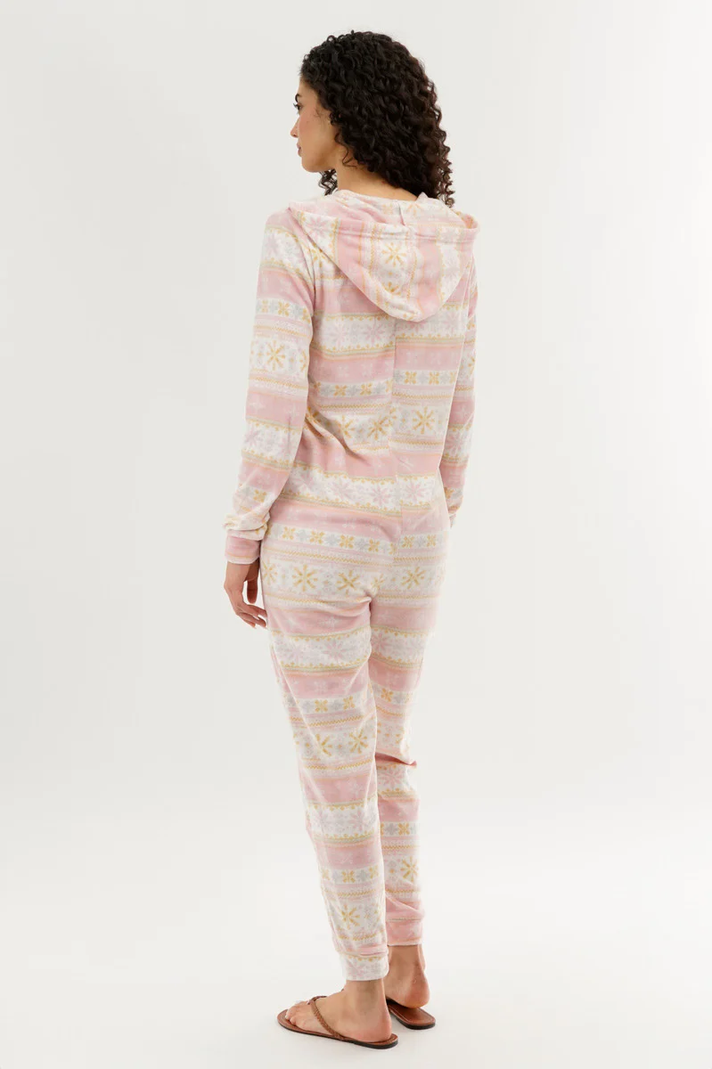 Canada Weather Gear Festive Print Fleece Onesie - Blush - Image 3