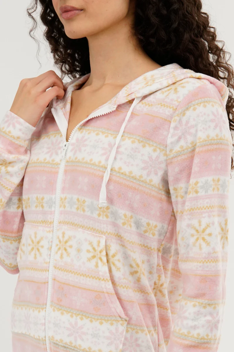 Canada Weather Gear Festive Print Fleece Onesie - Blush - Image 4