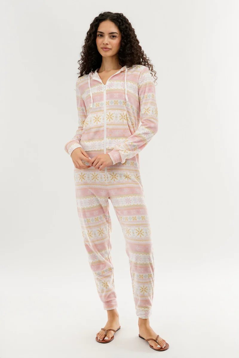 Canada Weather Gear Festive Print Fleece Onesie - Blush - Image 5